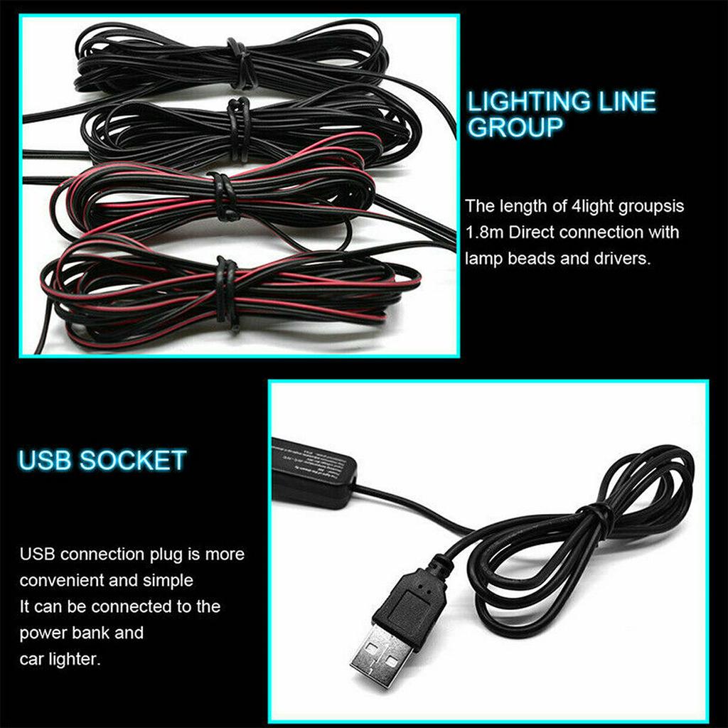 4-In-1 Auto Car LED Lamp Light Interior Footwell Neon Lamp Accessories