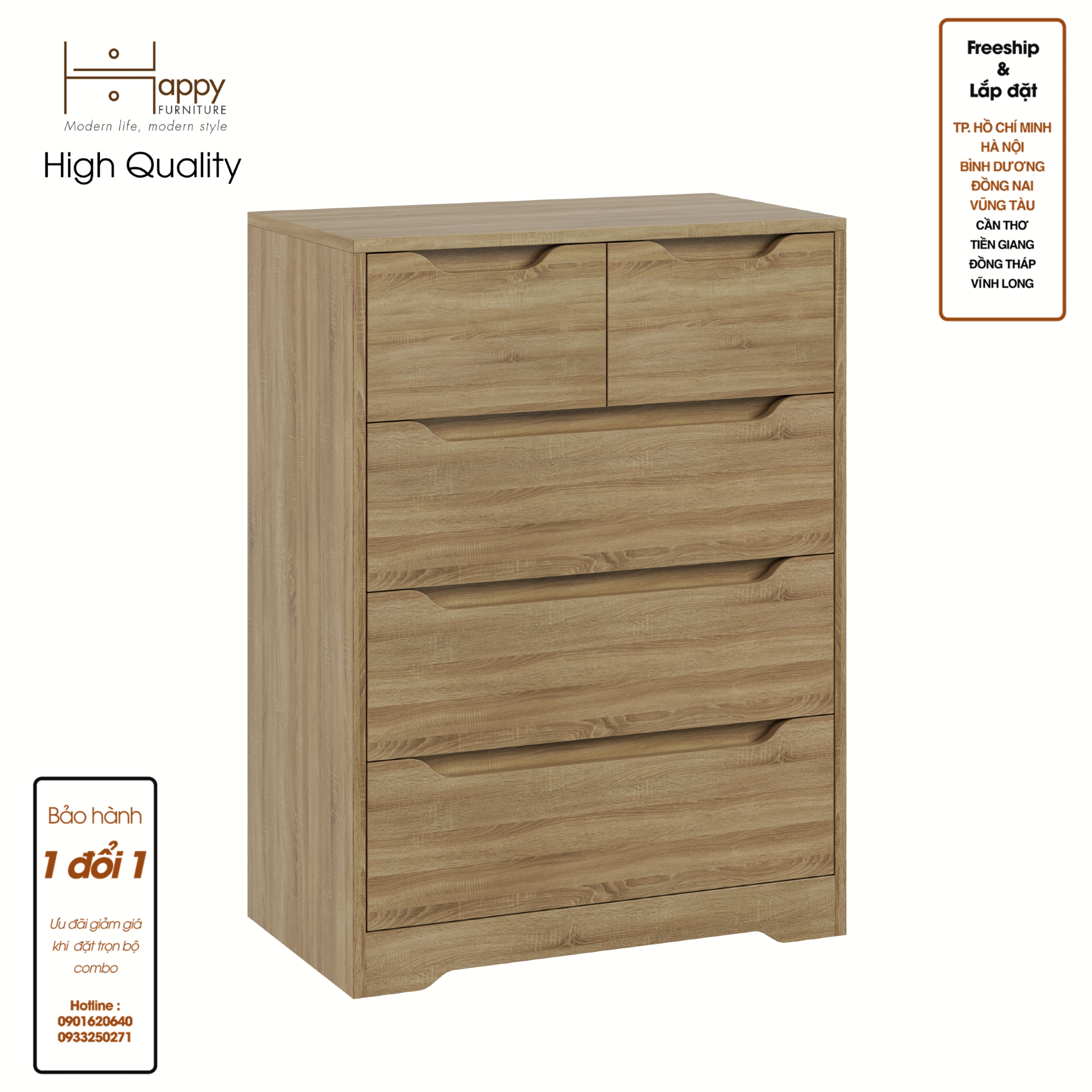 ALEE, Tủ đựng đồ 5 ngăn kéo , 70cm x 40cm x 94cm , THK_042