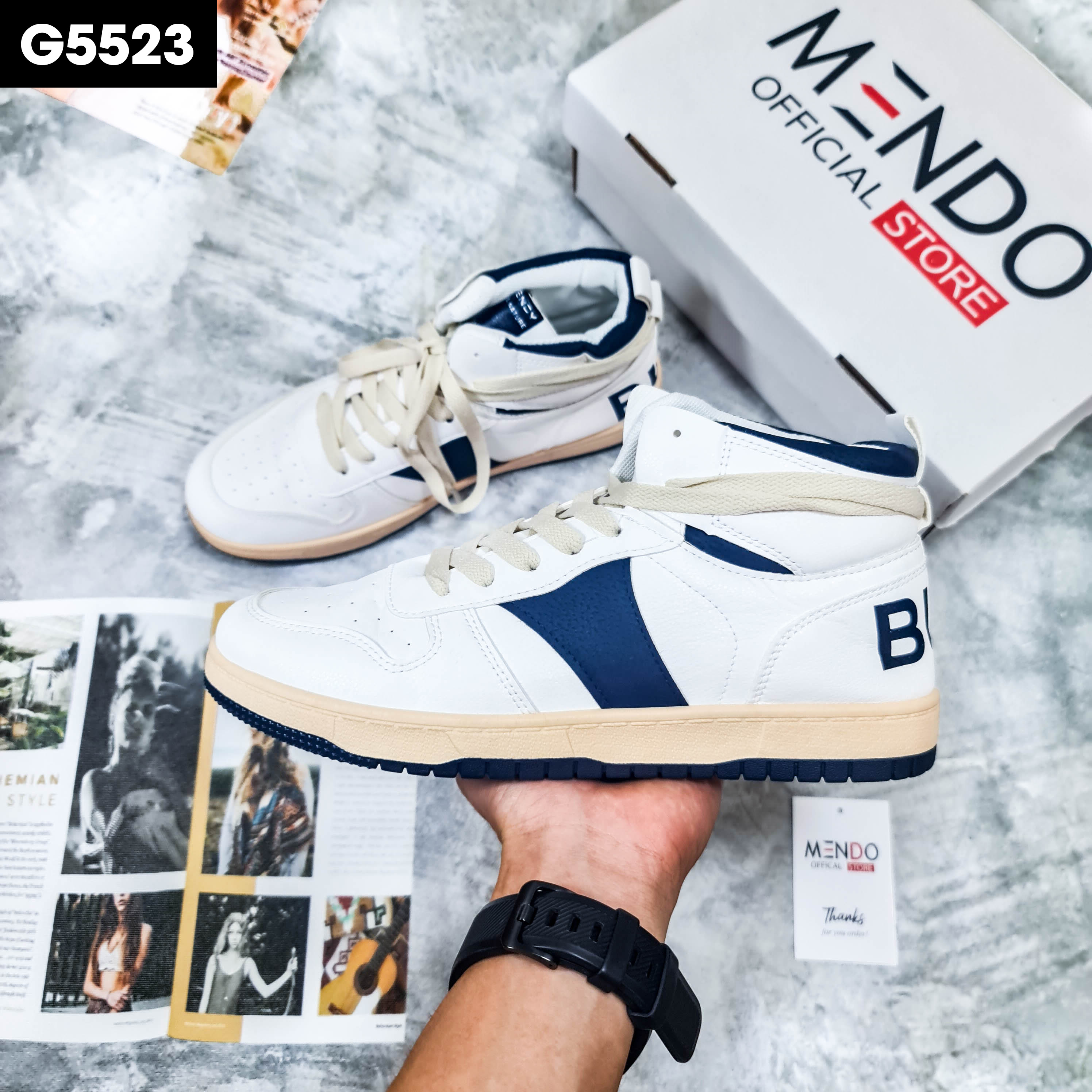 Giày Thể Thao Nam MENDO - Giày Sneaker Màu Xanh Lam - Xanh Lá Cổ Cao Phong Cách Cool Ngầu Phù Hợp Phối Mọi Đồ - G5523