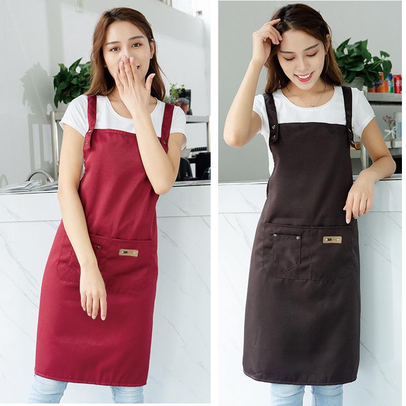 Tạp dề, tạp dề chống thấm tạp dề nấu ăn nam nữ tạp dề bếp màu đỏ đen có 2 túi, tạp dề nữ tạp dề yếm nam tạp dề nướng ẩm thực dây đeo cổ có thể điều chỉnh