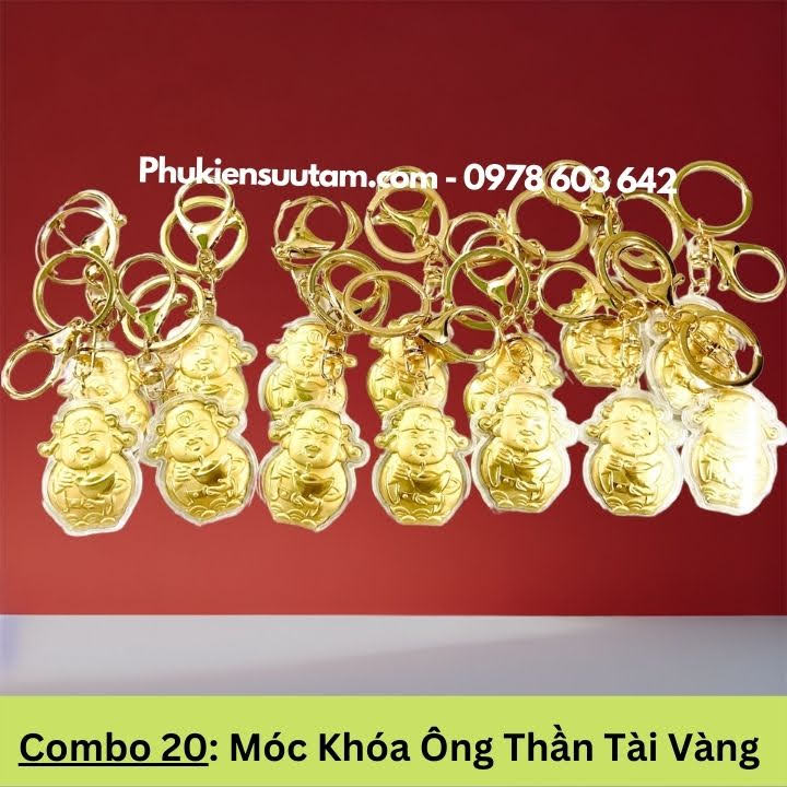 Combo 20 Móc Khóa Ông Thần Tài Vàng, kích thước: 17cmx9cm, màu vàng - SP005978