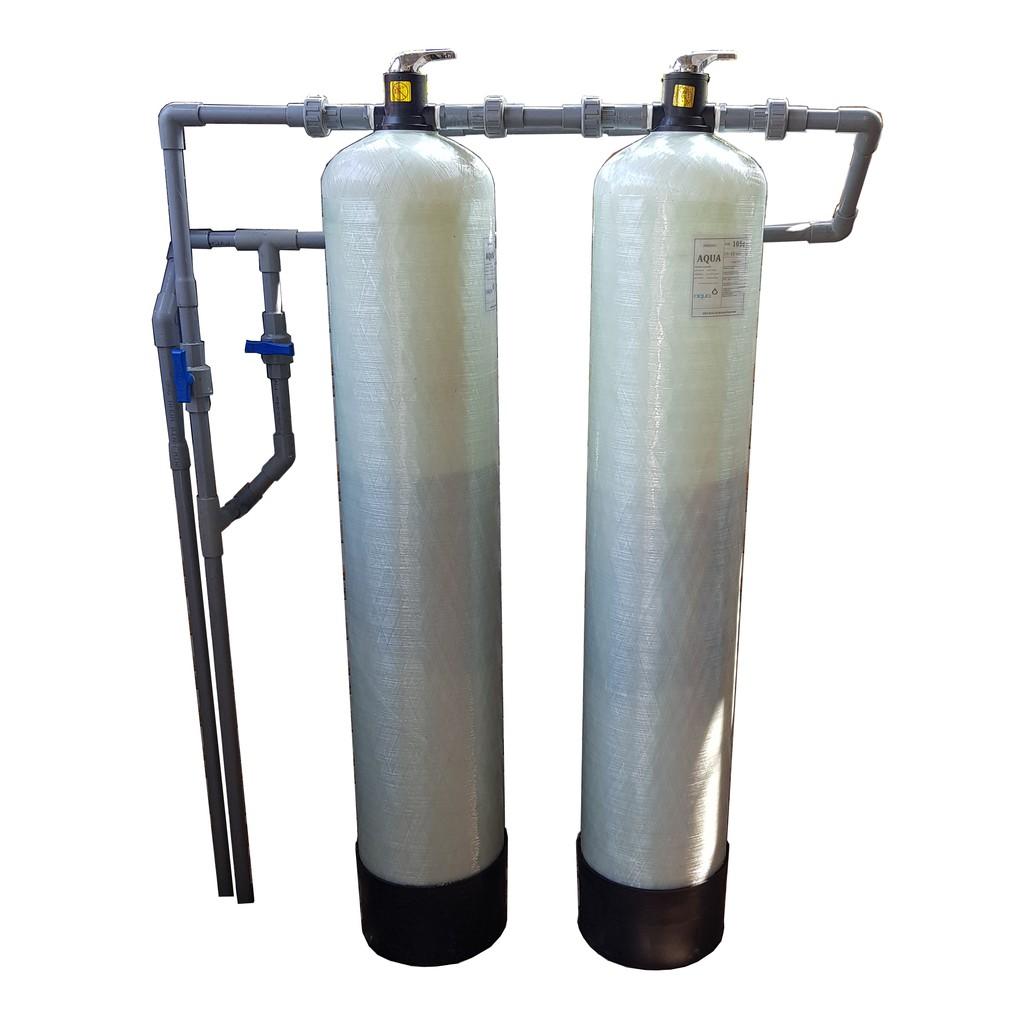 Bộ lọc nước 2 cột Composite xử lý nước nhiễm phèn có đầy đủ vật liệu