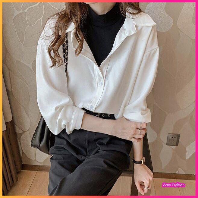 Áo Sơ Mi Nữ Dáng Rộng Trơn Thời Trang Công Sở