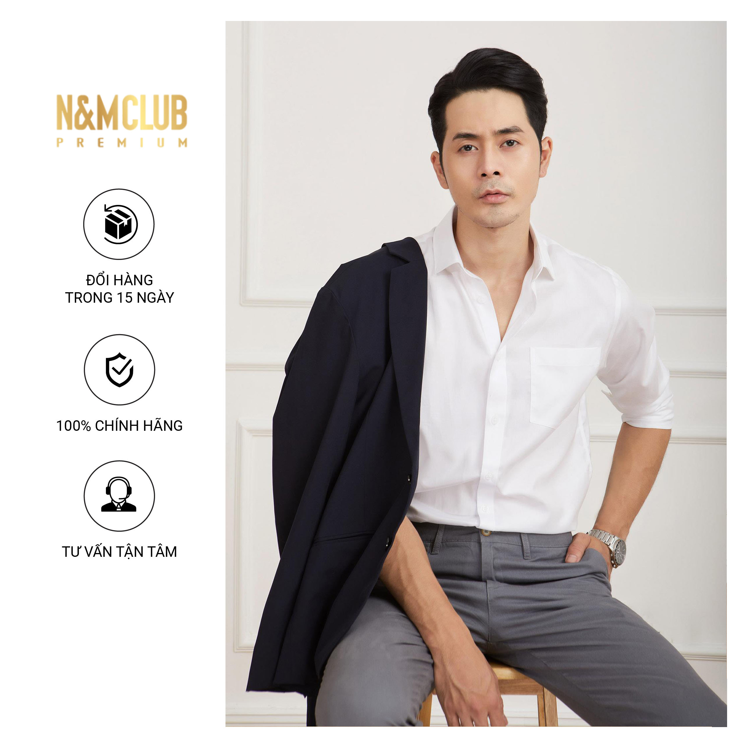 N&amp;M CLUB Áo Sơ Mi Nam Tay Dài chất liệu 100% cotton 2104112