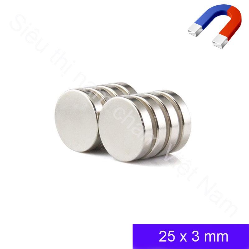 Nam châm viên trắng 25x3mm, nam châm đất hiếm