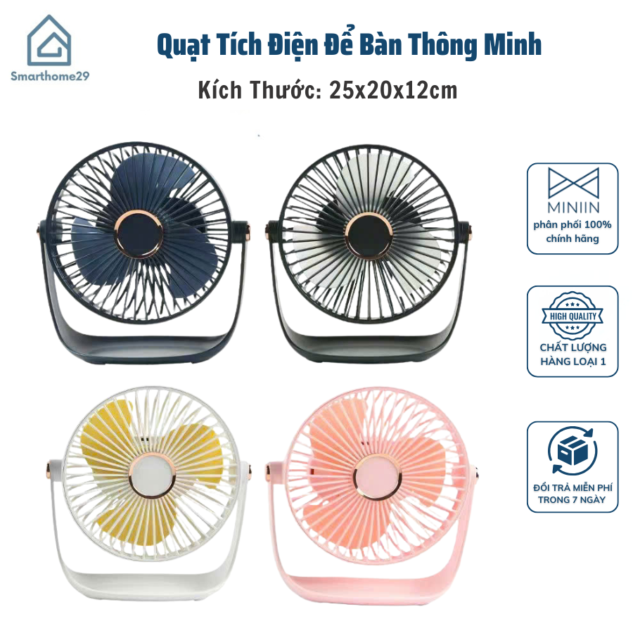 Quạt Tích Điện Để Bàn Thông Minh 5 Tốc Độ Gió, Tích Hợp Đèn Ngủ, Siêu Nhẹ, Tiết Kiệm Năng Lượng - HÀNG CHÍNH HÃNG MINIIN