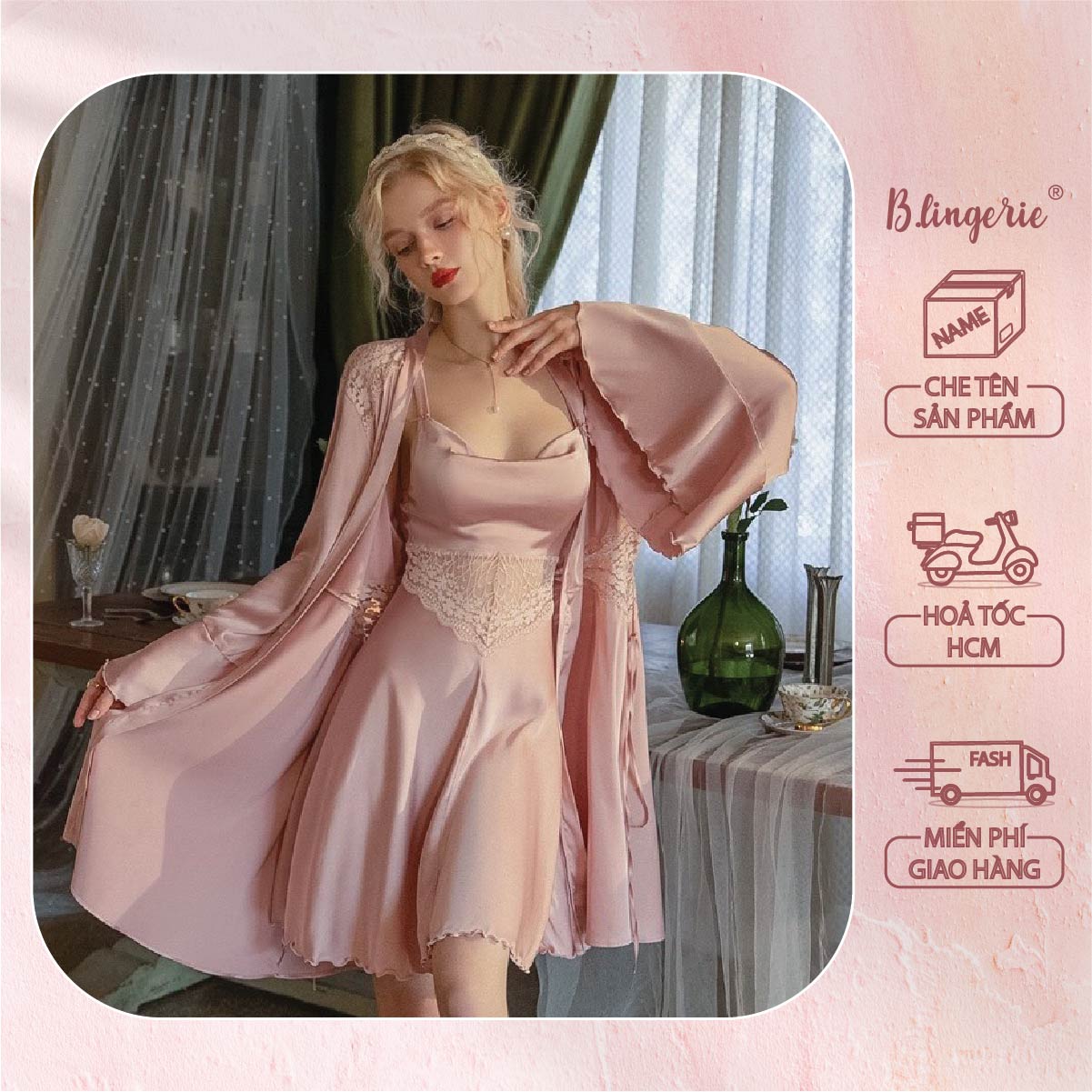 Váy Ngủ Hai Dây Suông Nữ Tính (Không kèm áo choàng) - B.Lingerie