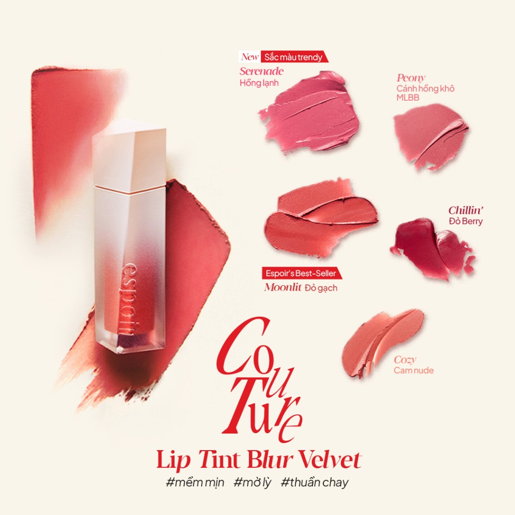 [NEW] Son Kem Mịn Lì Mềm Mại Espoir Couture Lip Tint Blur Velvet 5.5gr