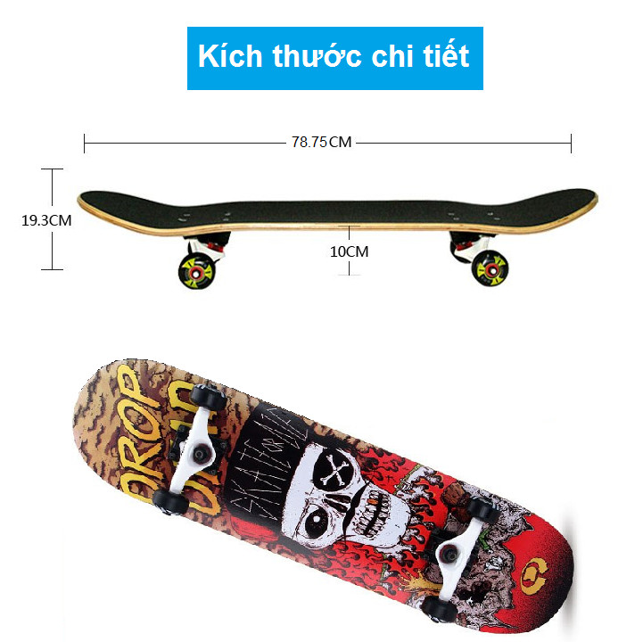 Ván Trượt Skateboard Người Lớn FB -602 Cao Cấp. Mặt Chống Thấm + Lớp Nhám, Bánh Xe PU 95A, Trục Hợp Kim Nhôm Dày 5inch