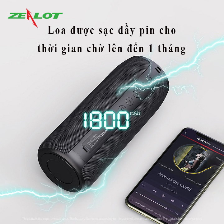 Loa bluetooth Zealot tặng kèm móc khóa chữ 5 Tech nghe nhạc không dây hàng chính hãng hỗ trợ kết nối bluetooth 5.0, thẻ nhớ, âm thanh siêu trầm