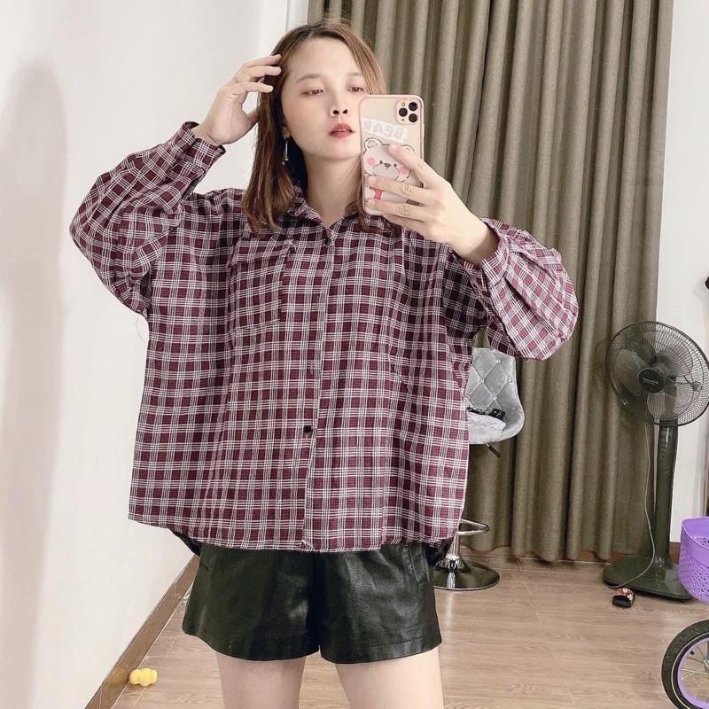 ÁO SƠMI CARO FORM RỘNG TAY PHỒNG Freesize 45-70kg