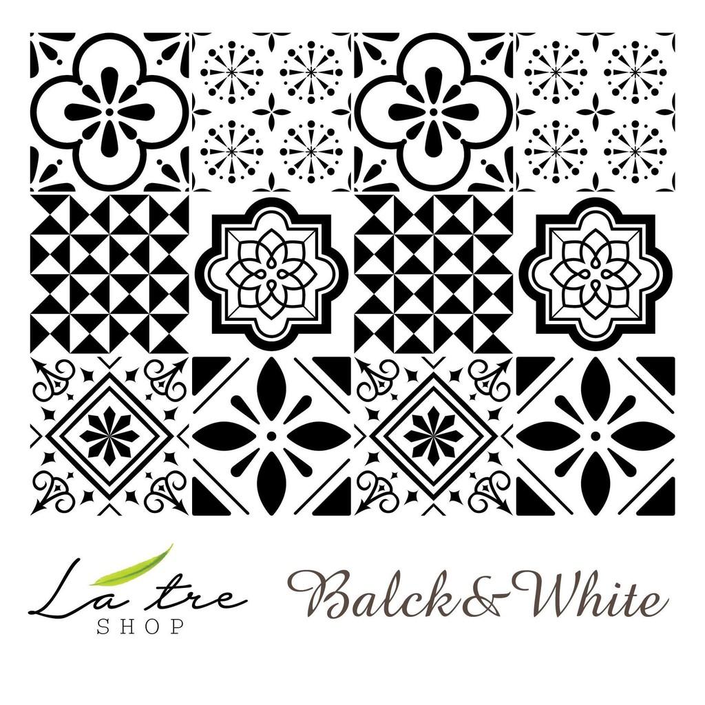 Đề can gạch bông dán bếp tường dán nhà tắm decor chịu nhiệt dễ lau chùi đề can loại 1 - Black & White khổ 40x60cm 0007