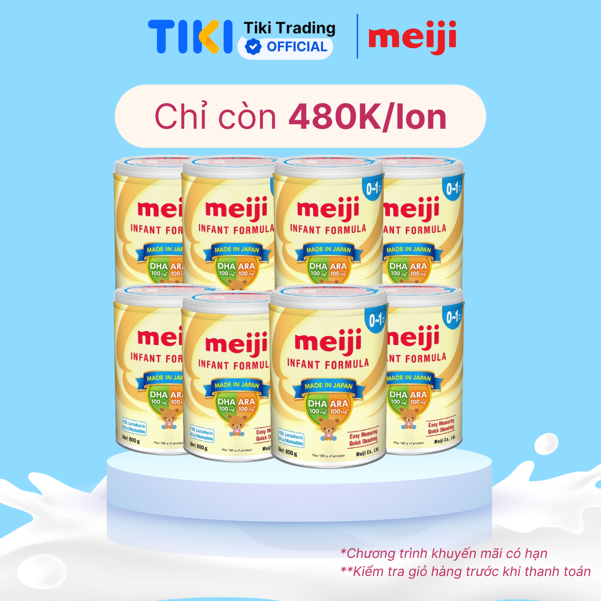 Thùng 8 Lon sữa Meiji Infant Formula 800g (Cho trẻ từ 0-1 tuổi)