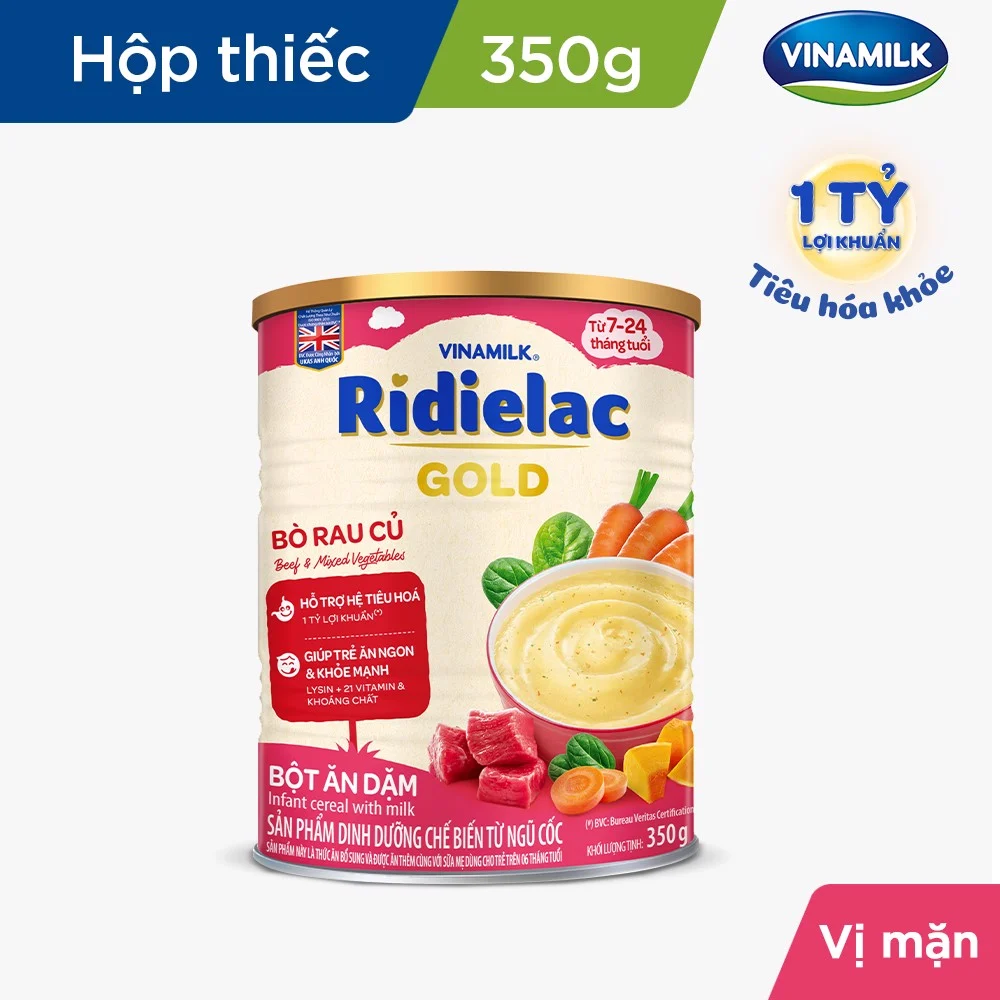 BỘT ĂN DẶM RIDIELAC GOLD BÒ RAU CỦ - HỘP THIẾC 350G