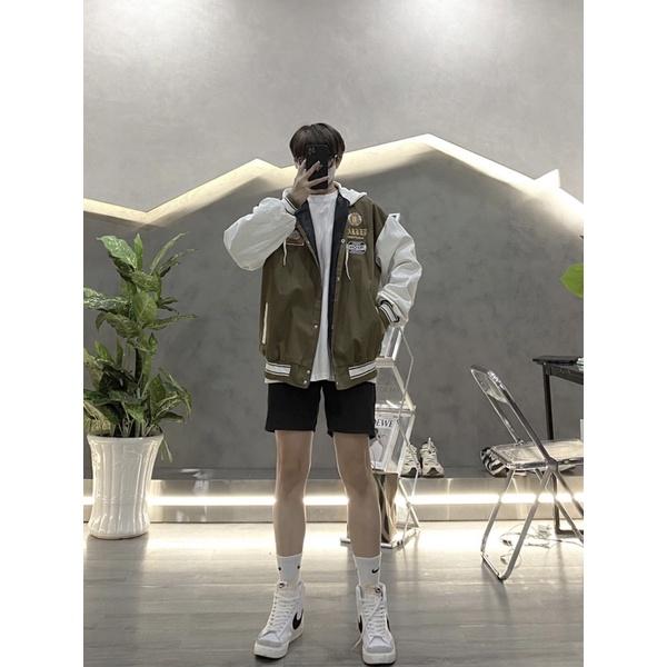 Bomber kaki bomber nam kaki có nón thêu hoạ tiết