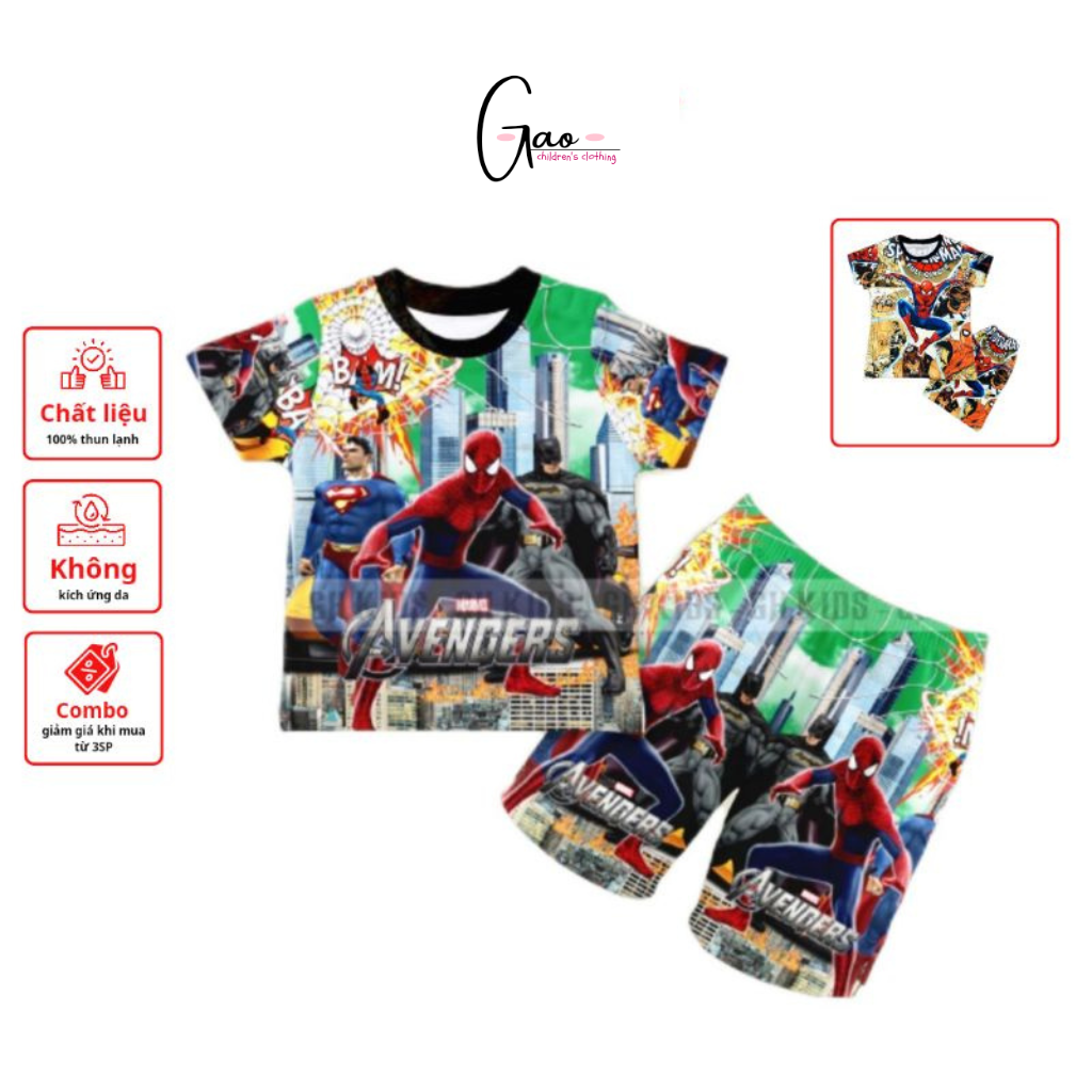 Bộ đồ bé trai họa tiết Siêu nhân chất liệu thun lạnh mềm mịn mát in hình 3D được các bé trai yêu thích SIZE 5-25kg