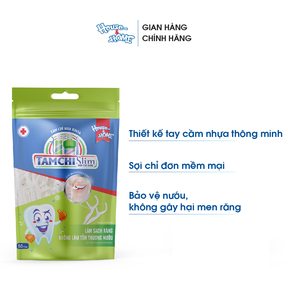 Tăm chỉ nha khoa TAMCHI Slim sợi chỉ đơn gói 50 cái lành tính không gây hại men răng