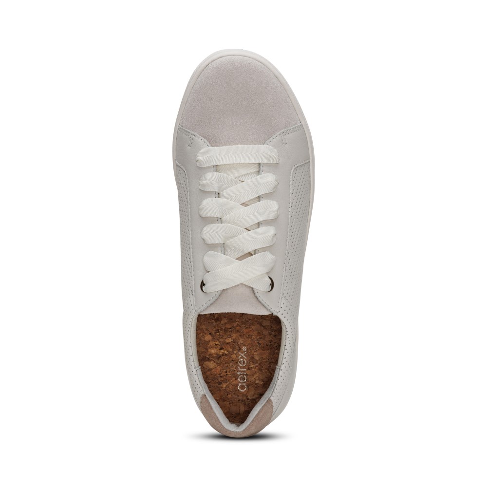 Giày thể thao sức khoẻ nữ Aetrex Courtney Chalk - Sneaker da đế đệm