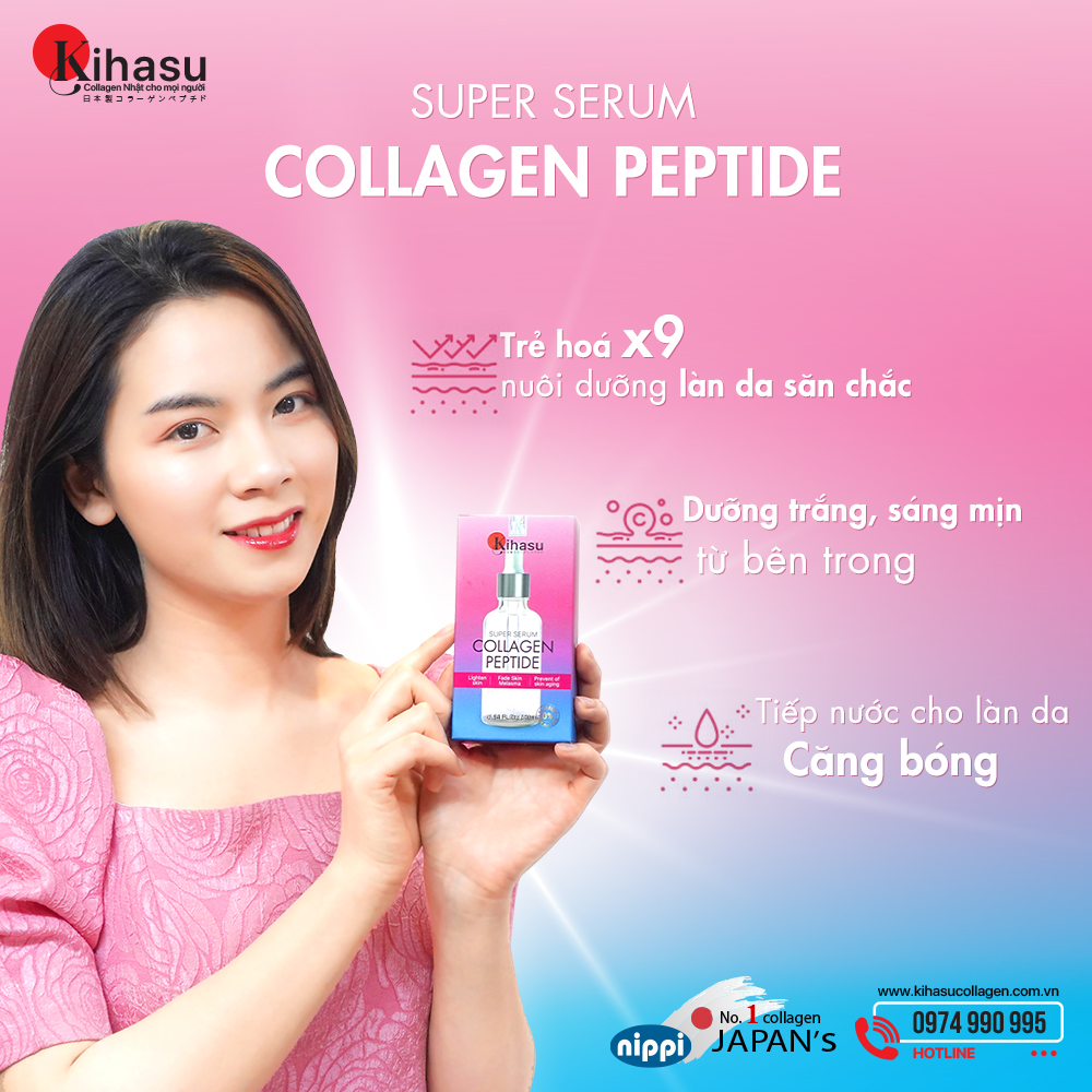 Serum dưỡng sáng da, ngăn lão hoá, dưỡng ẩm super serum collagen peptide kihasu: Sử dụng cho nam và nữ dùng cho mọi loại da