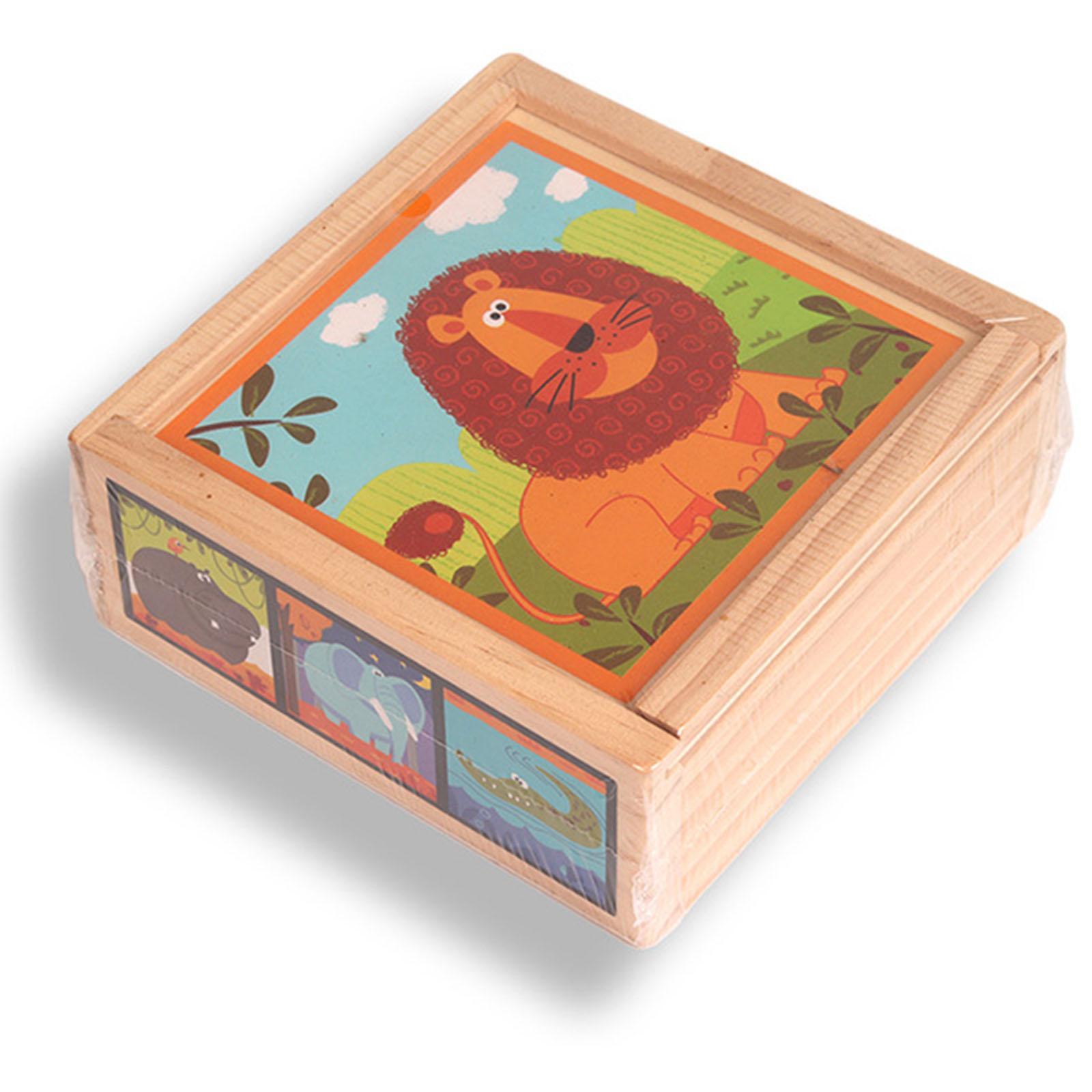 Wooden Cartoon Puzzle Learning Activities Montessori Fine Motor Skill with 5 Cards Shape Sorter Toy for Travel Toddlers Birthday Gift