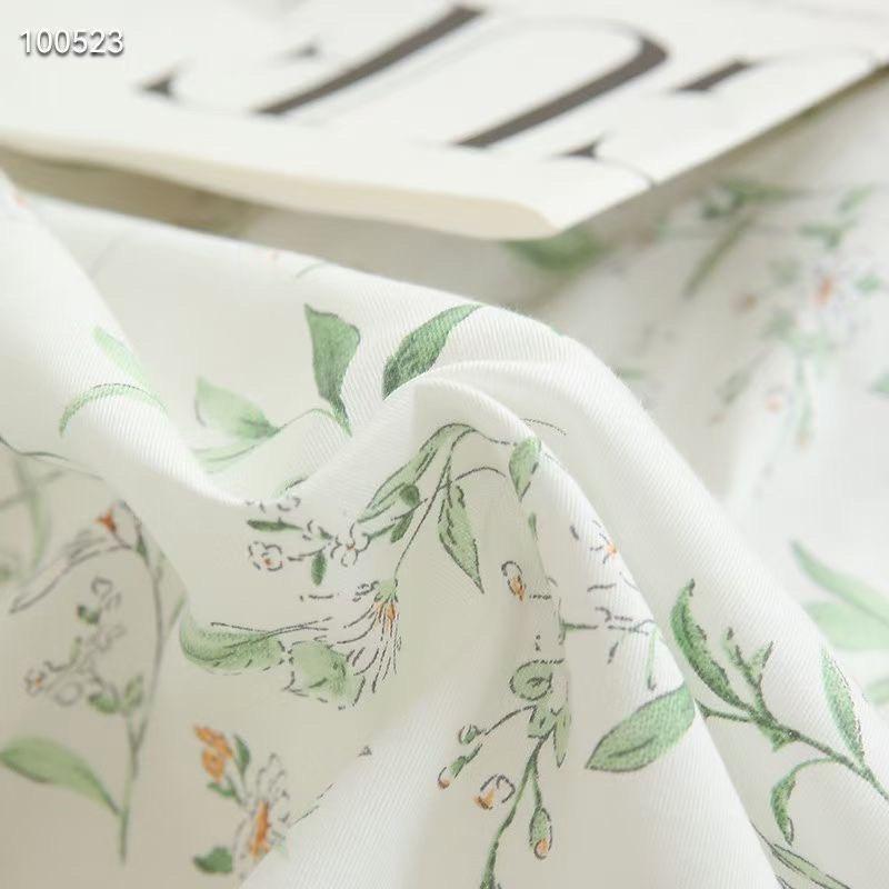 Bộ Chăn Ga Gối Cotton Living 100%cotton Hàng Nhập Khẩu Cao Cấp 4 Món Hello Summer Hoa Lá Xanh