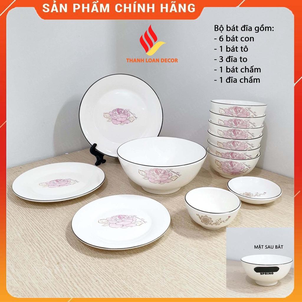 Bộ bát đĩa Bát Tràng 12 món - Rẻ vô địch - Chén đĩa sứ sương trắng, họa tiết đẹp - Nhiều mẫu