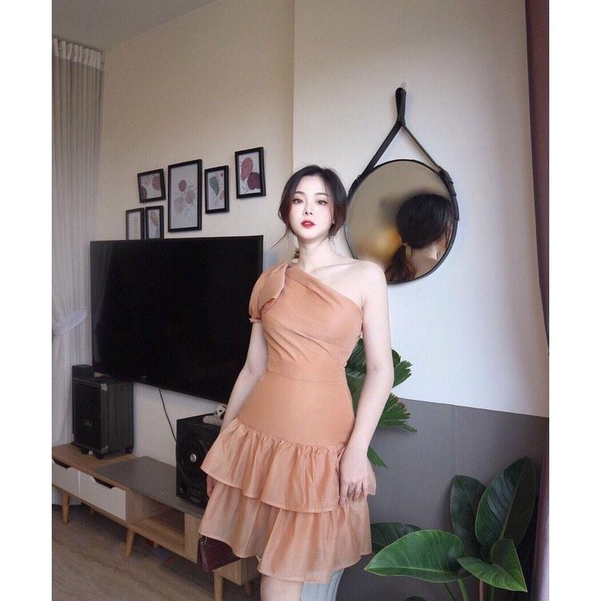 Đầm Lệch Vai Thiết Kế Nơ Vai Xinh Xắn