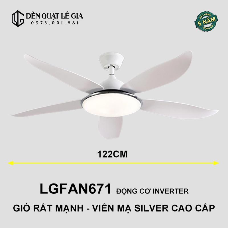 Quạt Trần Đèn Gió Mạnh LÊ GIA LGFAN671 - Chiều Cao 25cm - Sải Cánh 122cm - Bảo Hành 5 Năm