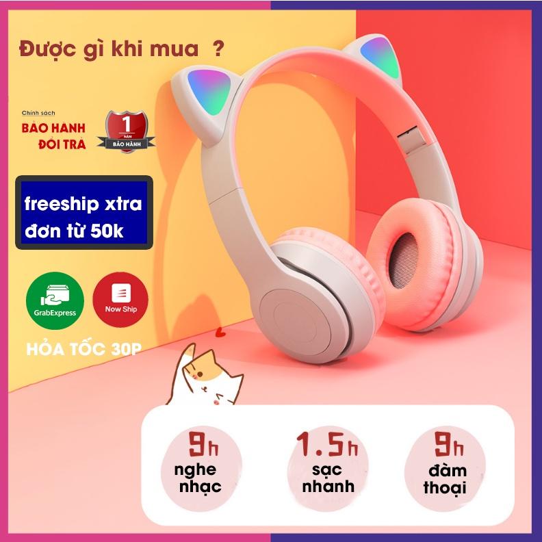 Tai nghe Bluetooth P47M, Tai phone tai mèo (tặng kèm giá treo tai nghe )