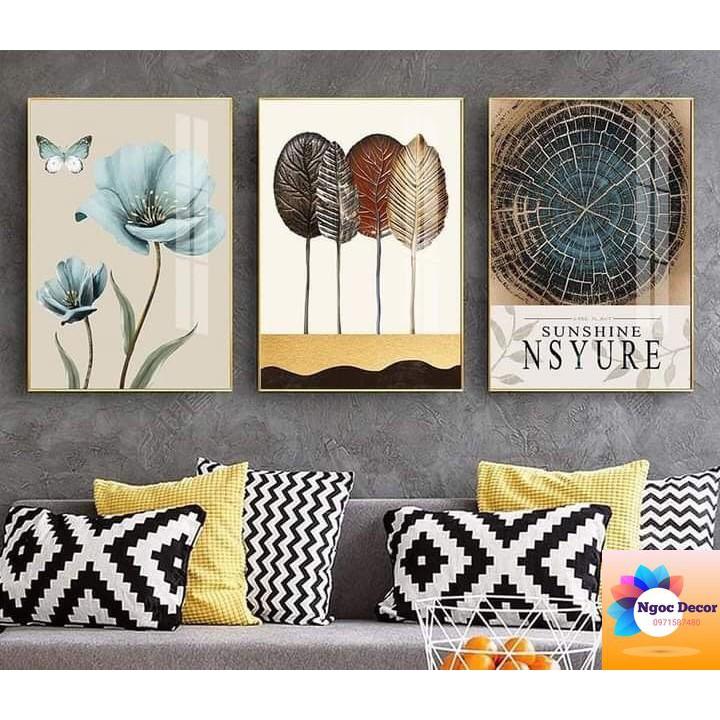 Bộ 3 tranh tráng gương treo phòng khách, phòng ngủ, decor phòng xinh