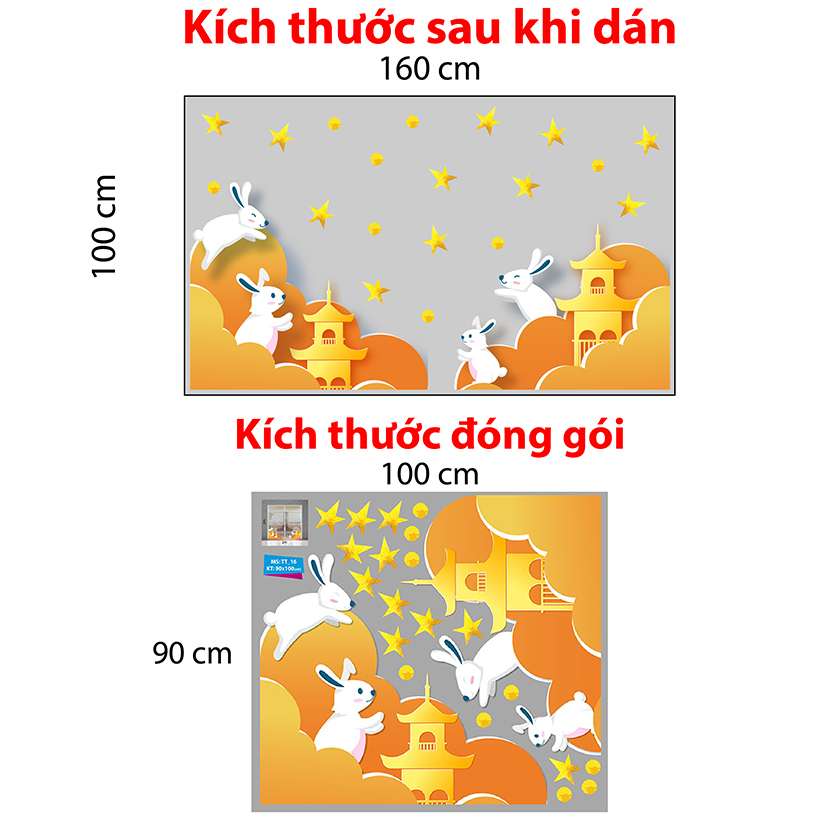 Decal trang trí trung thu 2021 chân tường thỏ trắng vui đùa