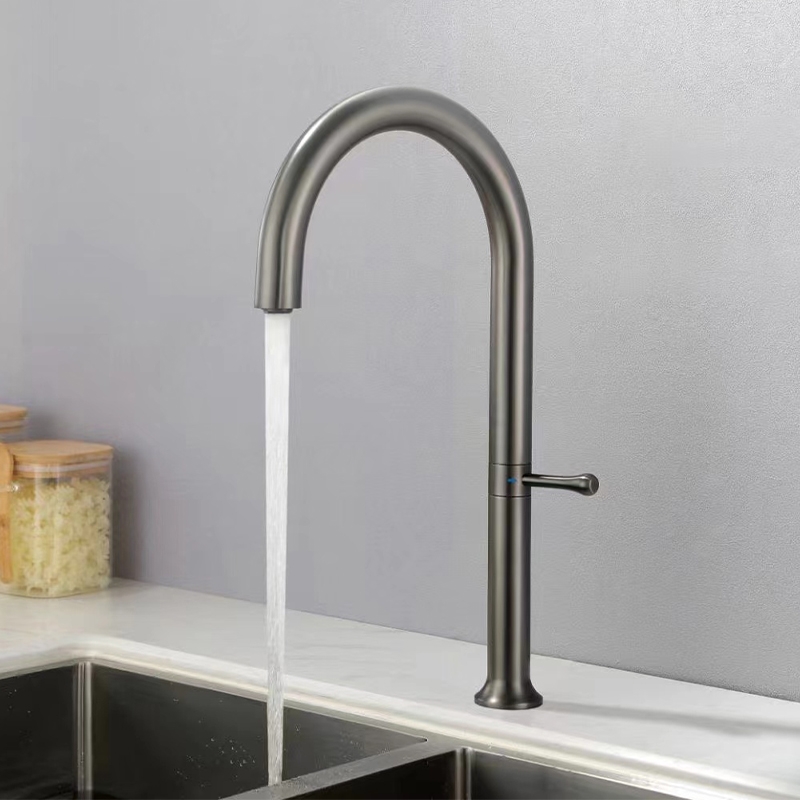 Vòi rửa bát nóng lạnh đồng mạ PVD màu ghi xám sang trọng