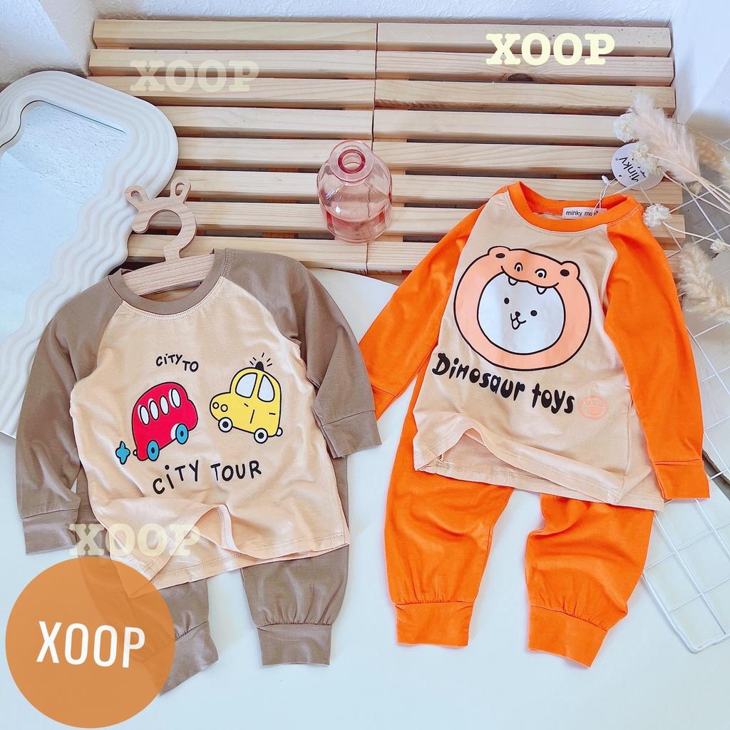 Đồ bộ dài phối tay hàng minky mom chất thun lạnh in họa tiết mặt trời-sunsine cho bé trai bé gái ( Size từ 8-19kg) BD6