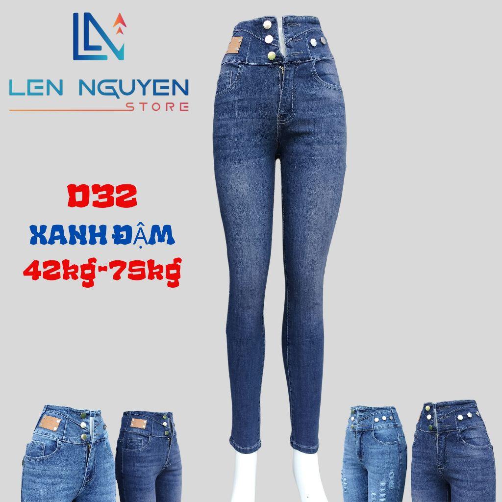 D32_Quần jean nữ, dài, lưng cao, quần bò nữ dáng ôm, quần rin nữ có big size, cho 42kg đến 75kg,LEN NGUYEN STORE - Xanh Nhạt