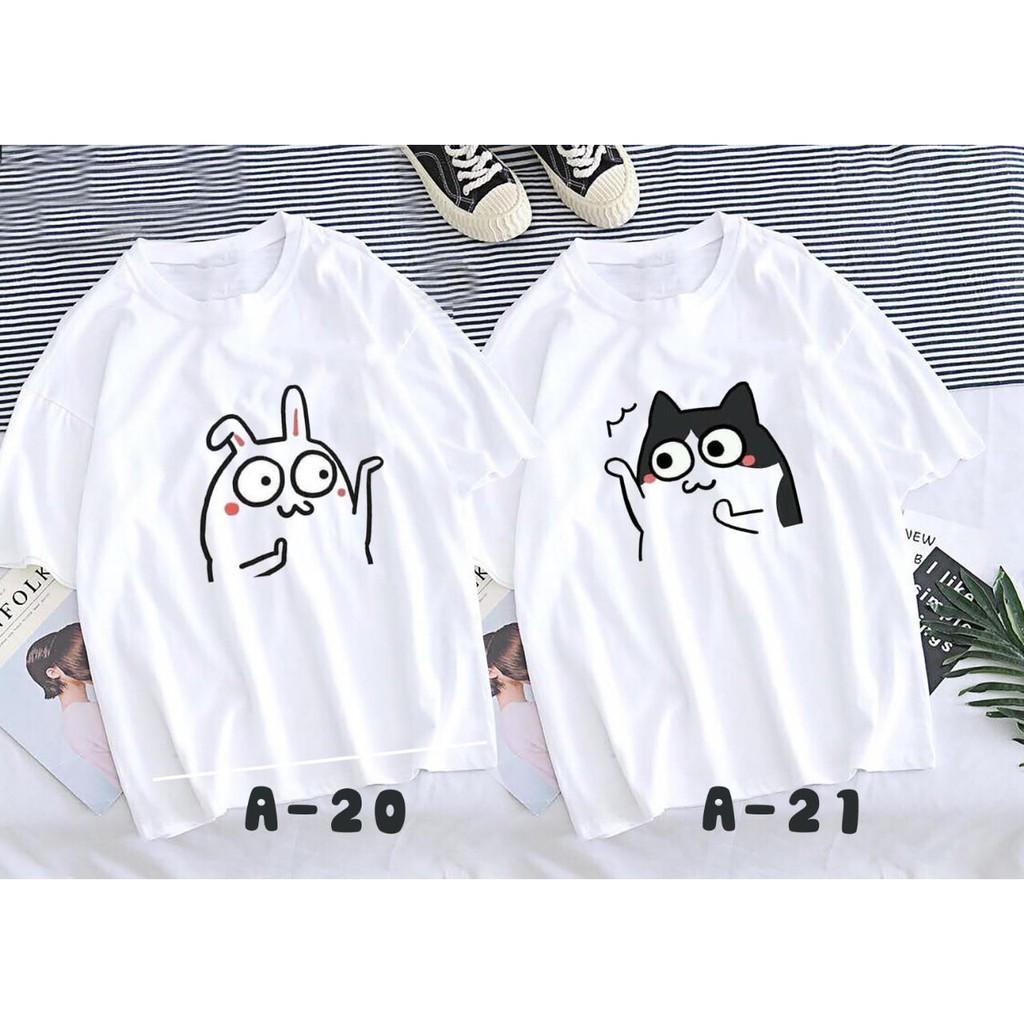 Áo thun Cặp Đôi Nam Nữ Couple - Mèo đen - trắng Có size tay lỡ