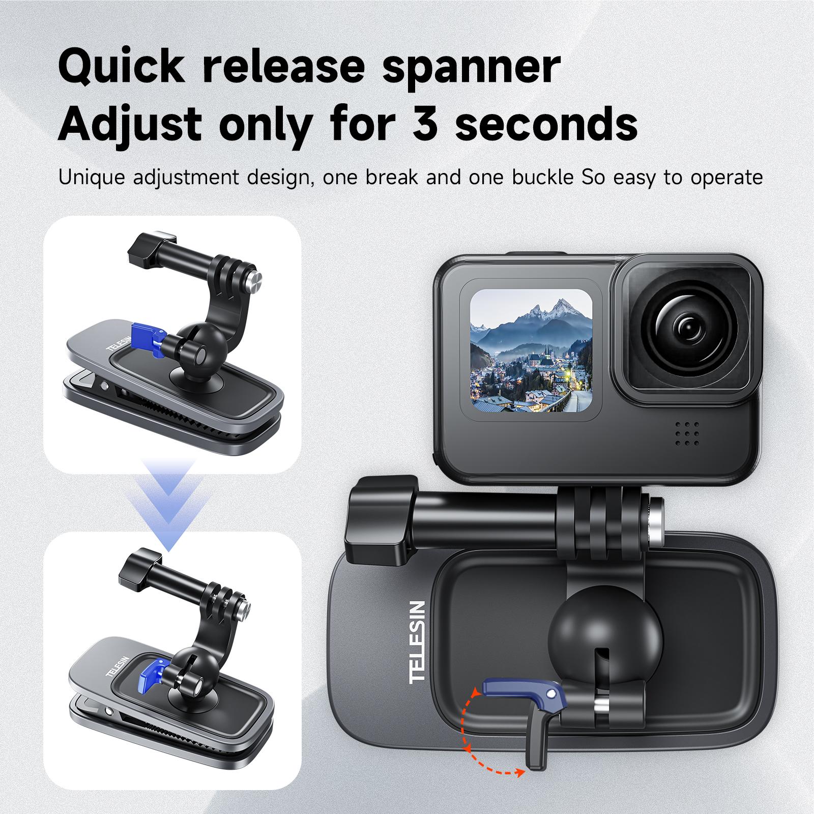 TELESIN Xoay 360° Từ Ba Lô Kẹp Giá Đỡ Cho GoPro Hero 11 10 9 8 7 6 5 Insta360 DJI Phụ Kiện Camera Hành Động