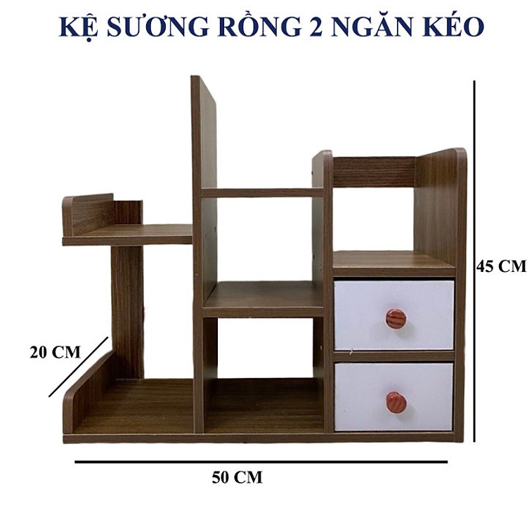 Kệ Sách Gỗ Xương Rồng Mini Kèm 2 Ngăn Kéo Để Bàn Decor Văn Phòng