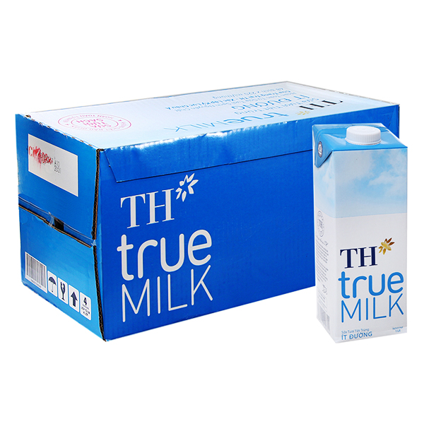 Thùng 12 hộp sữa tươi tiệt trùng TH True Milk  ít đường 1 Lít