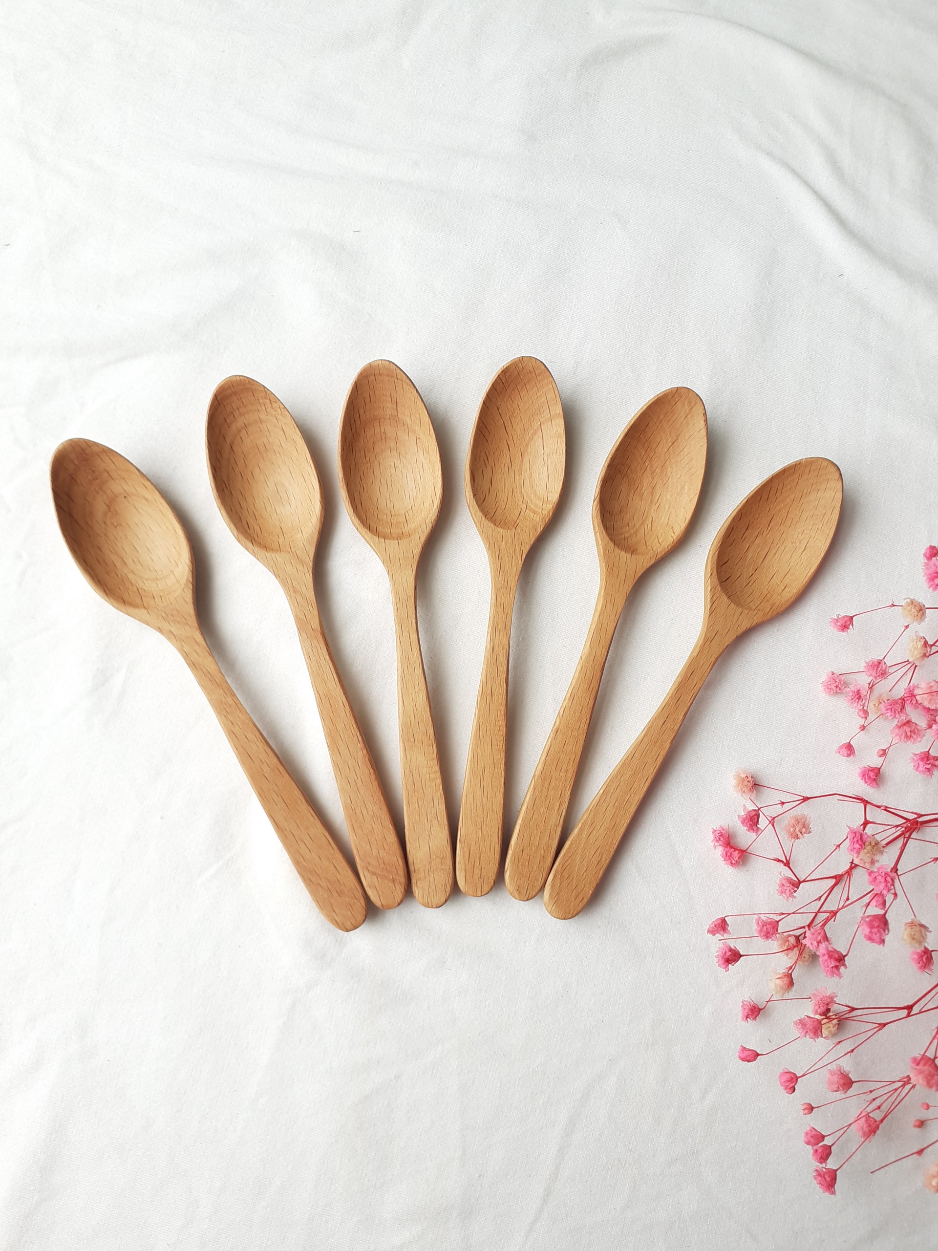 Bộ 6 thìa uống sinh tố, cafe GỖ ĐÀO cỡ vừa 15 cm x 2,5 cm