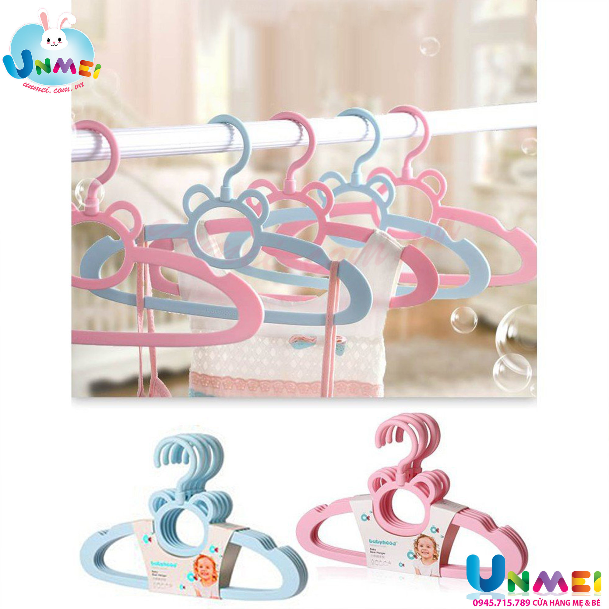 Móc Phơi Đồ Em Bé - Móc Phơi Quần Áo Trê Em - Xoay 360 độ- Nhựa Cao Cấp màu Hồng - Xanh