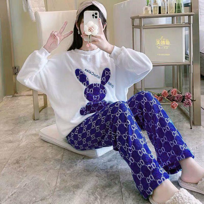 Đồ bộ nữ tay dài in hình họa tiết phù hợp mang mùa thu đông