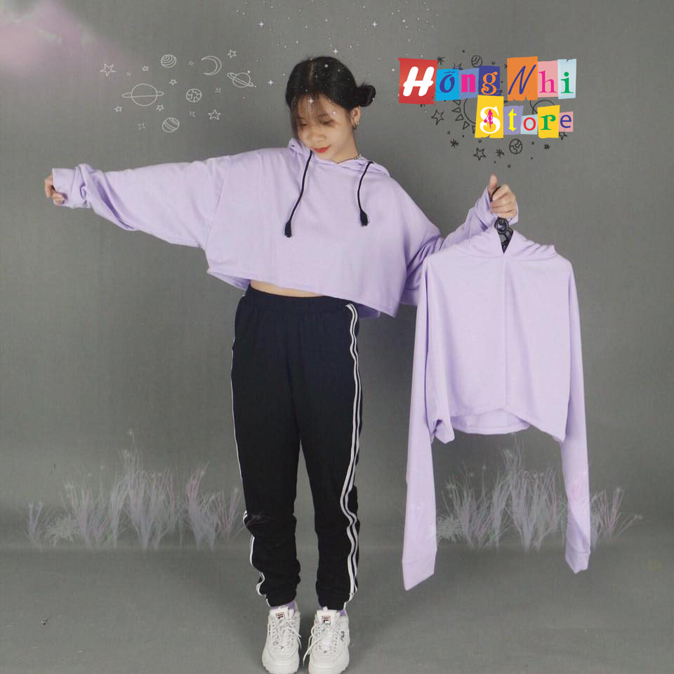Áo Hoodie Croptop Oversize Ulzzang Tay Dài Dáng Rộng Màu Tím - MM