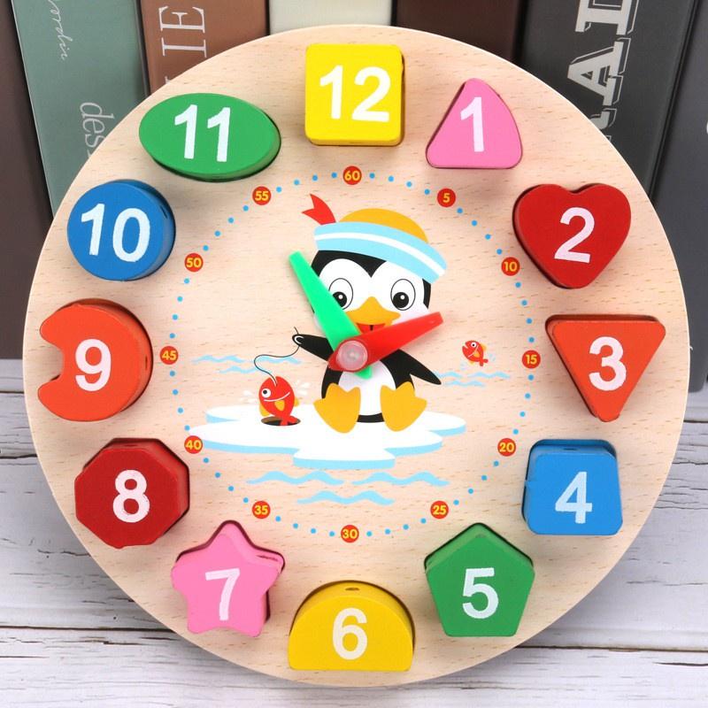 Đồ chơi trẻ em đồng hồ gỗ thông minh cho bé học số, hình khối, màu sắc và học xem giờ, chất liệu gỗ tự nhiên