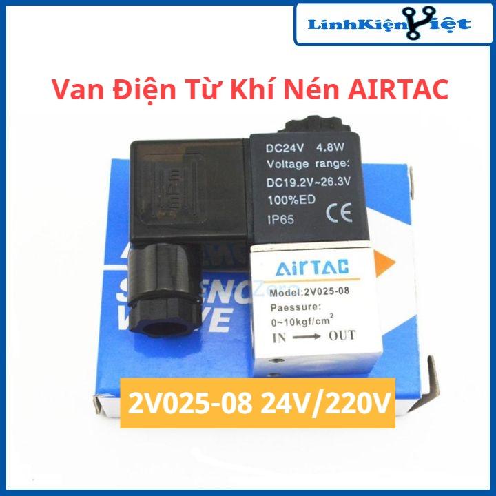 Van điện từ khí nén AIRTAC mã 2V025-08 loại 2 cửa 2 vị trí (2/2) cuộn coil 24V/220V