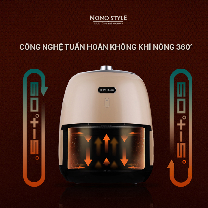Nồi Chiên Không Dầu Cơ BIYI AF-80 - Nút điều chỉnh nhiệt độ & thời gian cơ phong cách retro - Hàng chính hãng