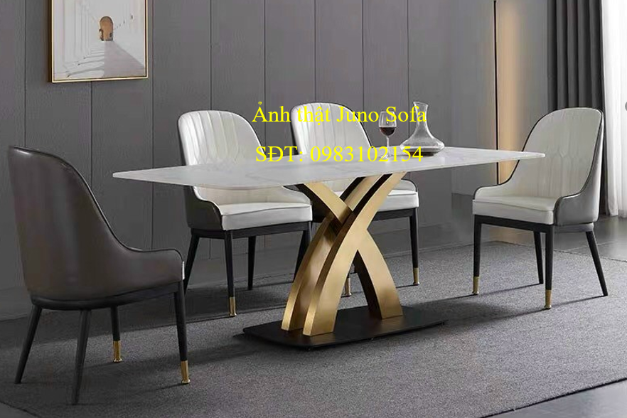 Bộ bàn ăn Juno Sofa 6 ghế nhập khẩu chân x kim loại