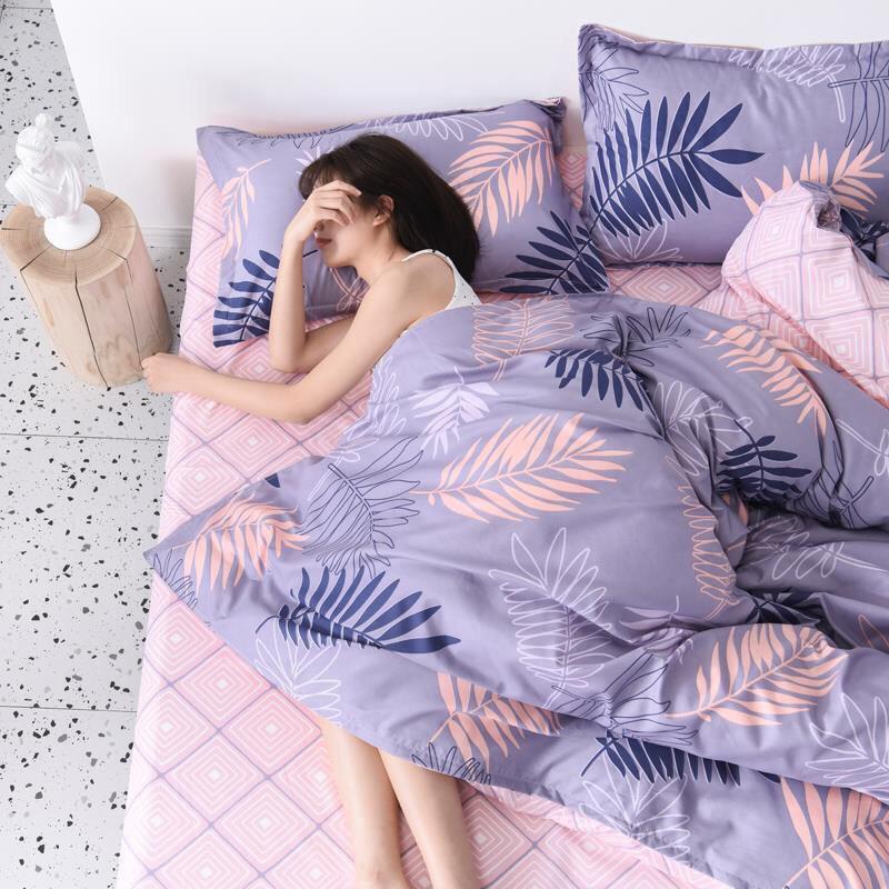 Bộ chăn ga Cotton Poly - Lá me tím mẫu mới