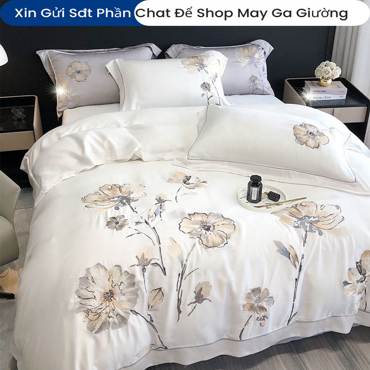 Bộ Chăn Ga Gối Lụa Tencel ANNA NGUYÊN Cao Cấp Chuẩn Khách Sạn 5 Sao Bộ Ga Ra Drap Đệm Chăn Chần Bông Cao Cấp