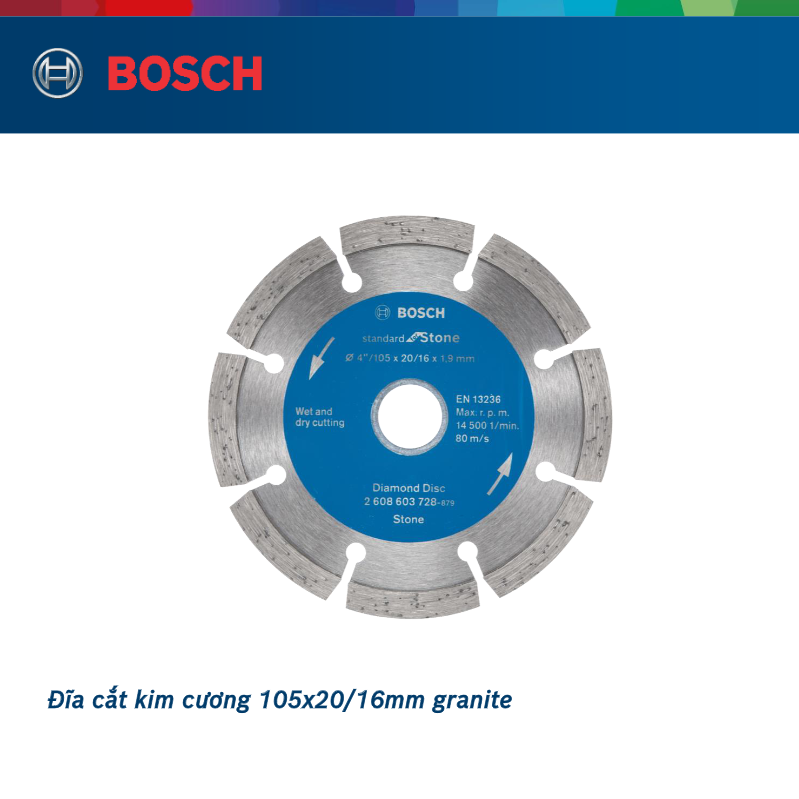 Combo Máy mài góc Bosch GWS 750-100 và Đĩa cắt kim cương 105x20/16mm granite