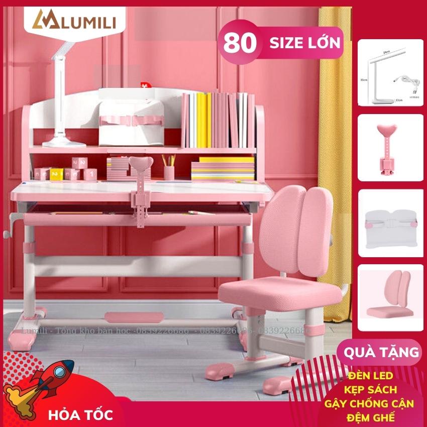 Bàn ghế học sinh Lumili P9 cao cấp có giá sách chống gù chống cận, bàn học thông minh kèm kệ sách phù hợp cho học sinh